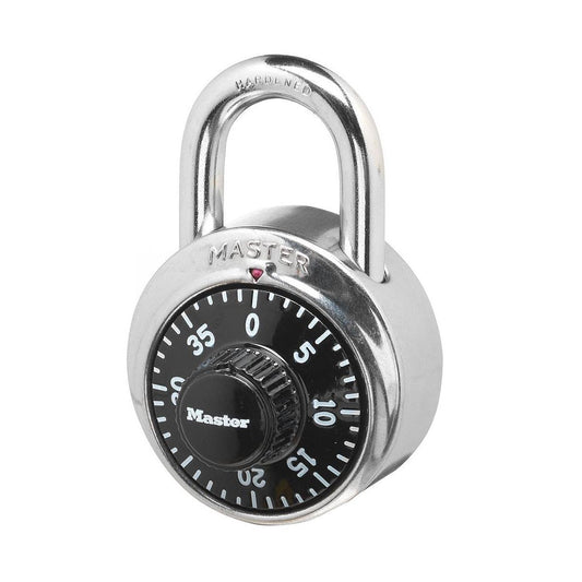 Master Lock 1-7/8" Black Dial Combination Padlock: Silver, Pin-Tumbler, Locker Lock, Automatic Lock Scramble