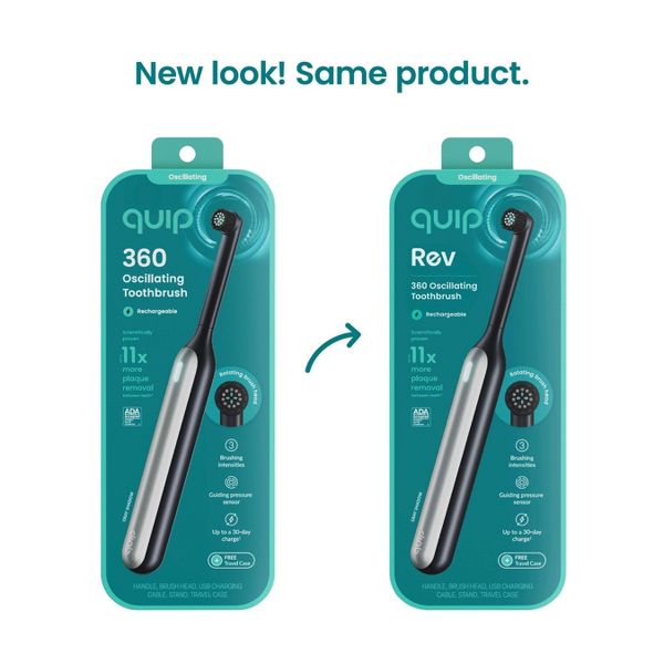 quip Rev Oscillating Rechargeable Electric Toothbrush + Travel Case - Black/Silver