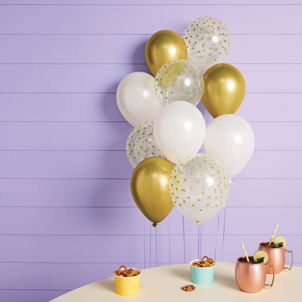 Gold and White Confetti Balloon Pack - Spritz™