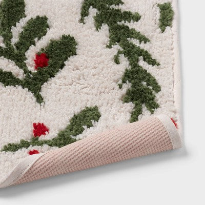 17"x24" Christmas Half Moon Botanical Bath Rug White - Wondershop™