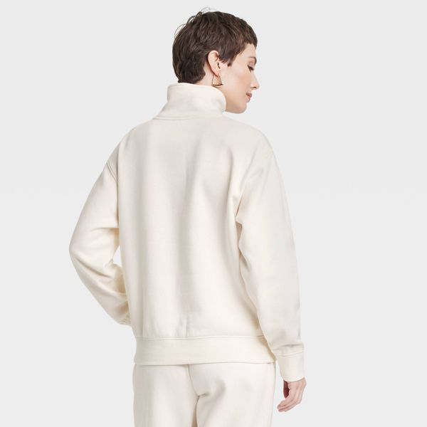 Women's Leisure Studio Quarter Zip Pullover Sweatshirt - Cream - XL - Universal Thread™