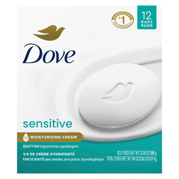 Dove Beauty Sensitive Skin Moisturizing Fragrance-Free Beauty Bar Soap - 12PK