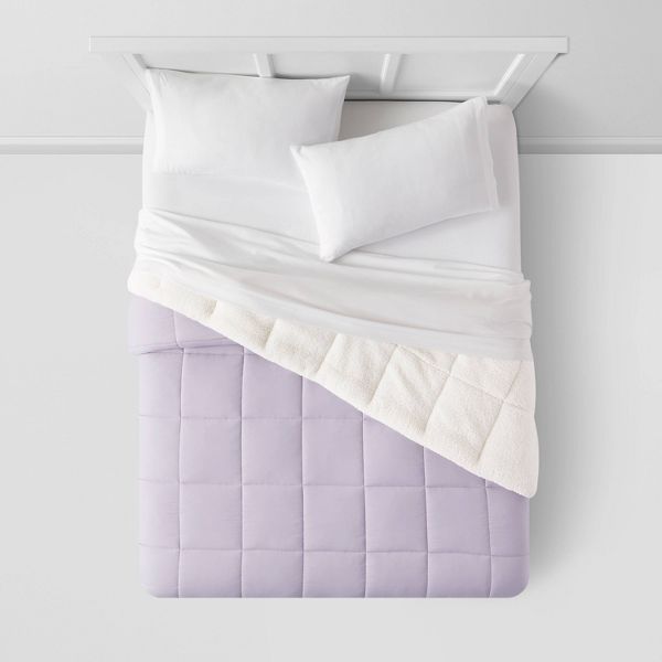 Faux Shearling Washed Microfiber Reversible Comforter - Room Essentials™ Color: Light Purple Size: Full/Queen