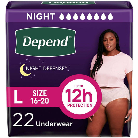 Depend Night Defense Adult Incontinence Underwear for Women - Size Large 16/20 - 22 Count - Overnight Absorbency - Blush