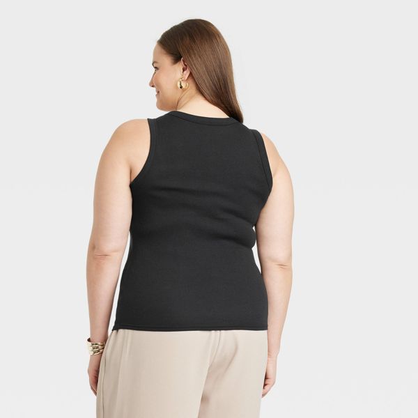 Women's Slim Fit Ribbed Tank Top - Black - M - A New Day™