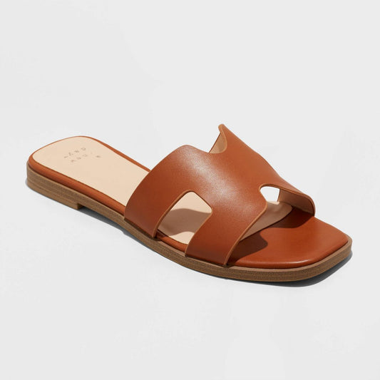 Women's Nina Slide Sandals - Color Cognac - Size 9 - A New Day™