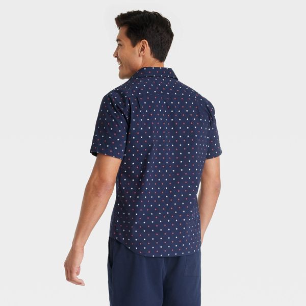 Men's Star Print Short Sleeve Button-Down Shirt - Goodfellow & Co™ Heathered Navy Blue - XL