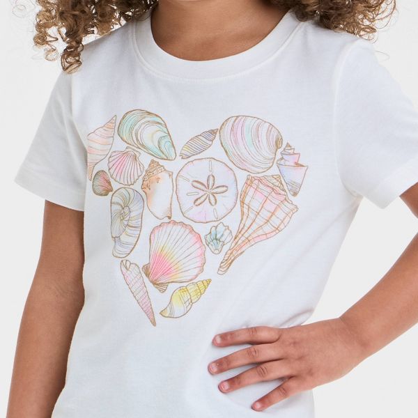 Toddler Girls' Seashell Heart Graphic T-Shirt - Cat & Jack™ Cream