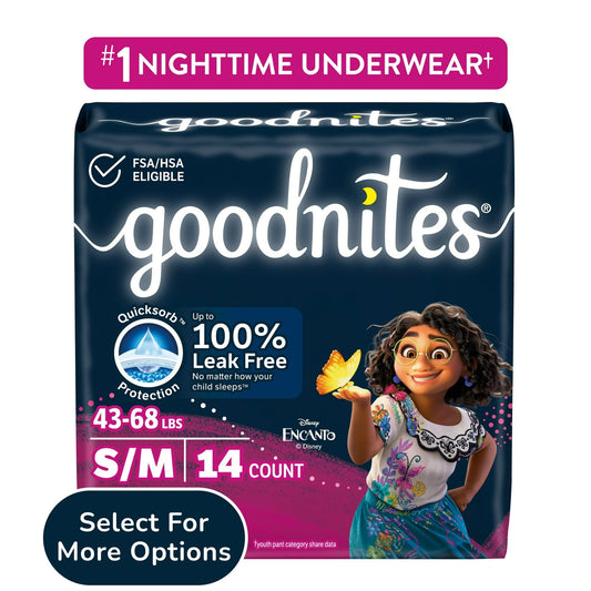 Goodnites Bedwetting Underwear for Girls, S/M (43-68 lbs), 14 Ct
