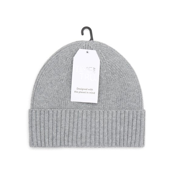 Time and Tru Women's Ribbed Beanie, One Size, Medium Grey Heather