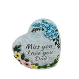 Mainstays 4.75" Outdoor Memorial Heart Stone, Camellia Flower Design Blue Color.