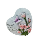 Mainstays 4.75in Outdoor Memorial Heart Stone, Lily Flower Design Pink Color