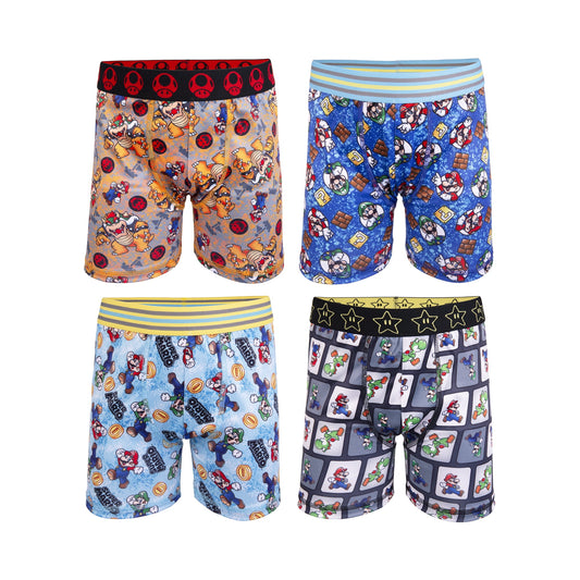 Mario Brothers Athletic Boxer Briefs Underwear, 4-Pack, Size S