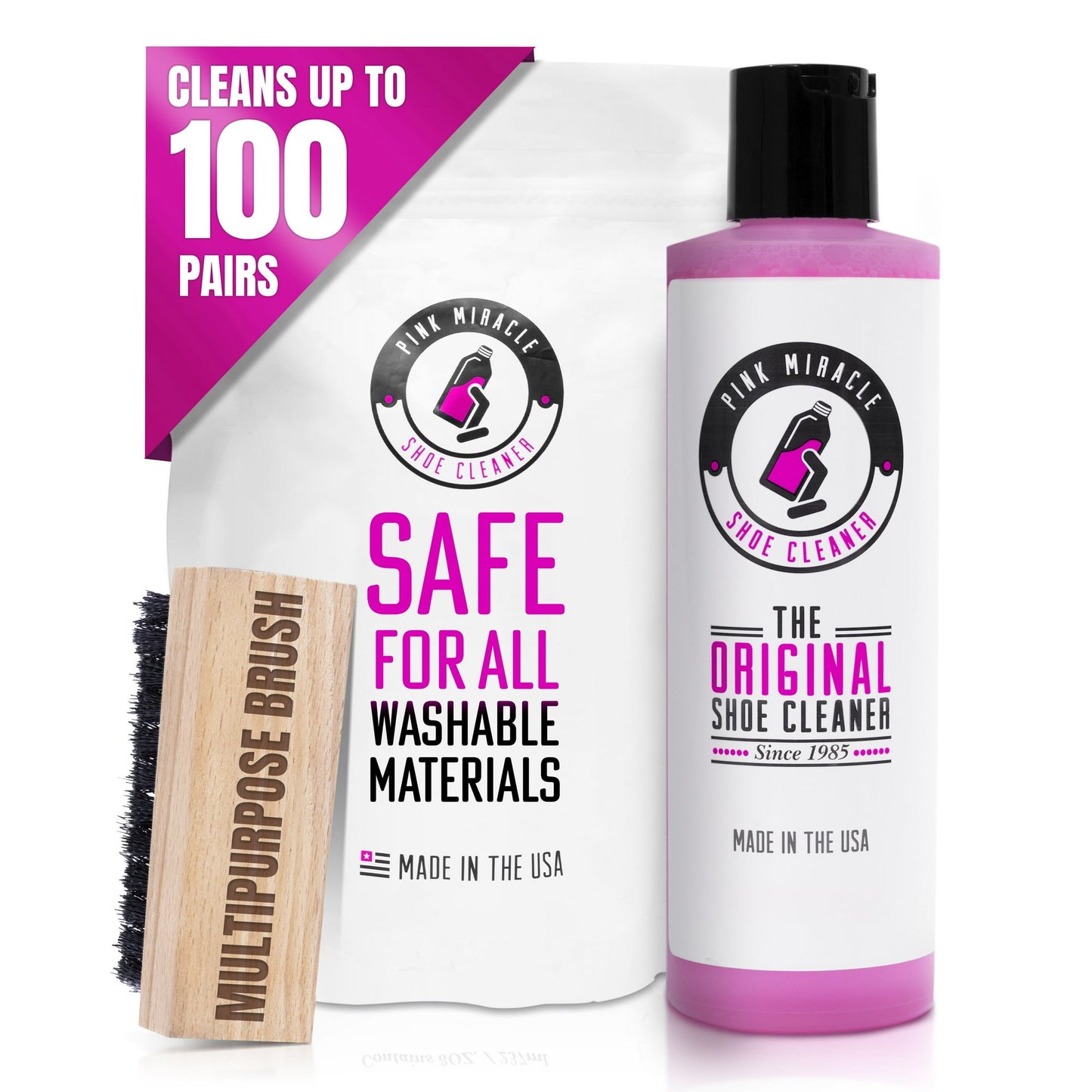 Pink Miracle Shoe Cleaner Kit with Brush - 4 OZ. Fabric Cleaner for Leather, Suede, Nubuck and White Sneakers