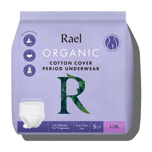 Rael Organic Cotton Disposable Period Underwear, for Heavy Flows, Size L/XL, 5 Count
