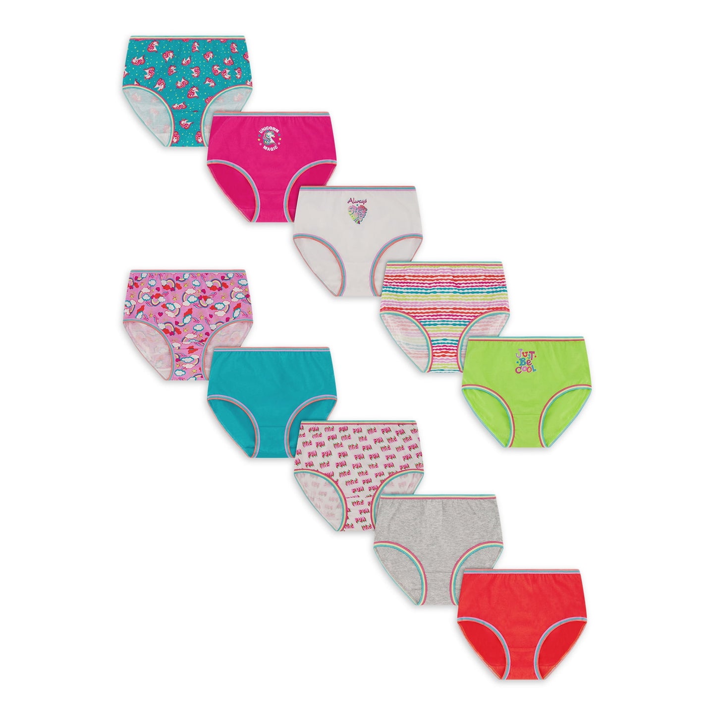 Wonder Nation Girls Cotton Brief Underwear, 10-Pack, Size 12