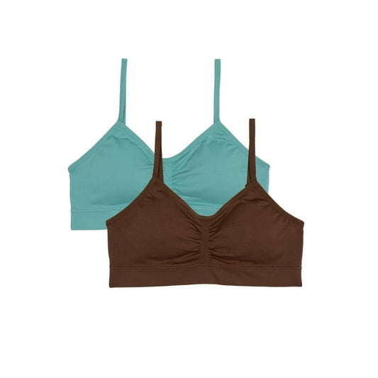 Wonder Nation Girls' Seamless Ruched Recycled Bra, 2-Pack, Size L - BRN/CUCUMBER