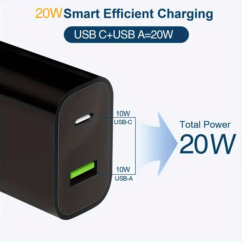 Type-C Type-A Dual Wall-mounted Charger - Dual Port, 20W