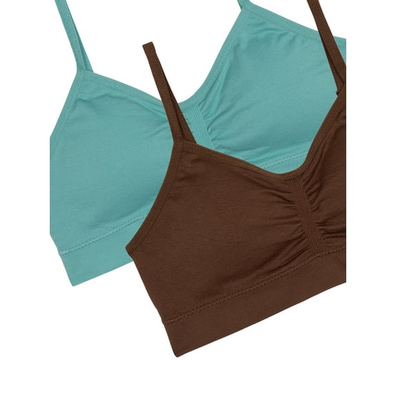 Wonder Nation Girls' Seamless Ruched Recycled Bra, 2-Pack, Size L - BRN/CUCUMBER