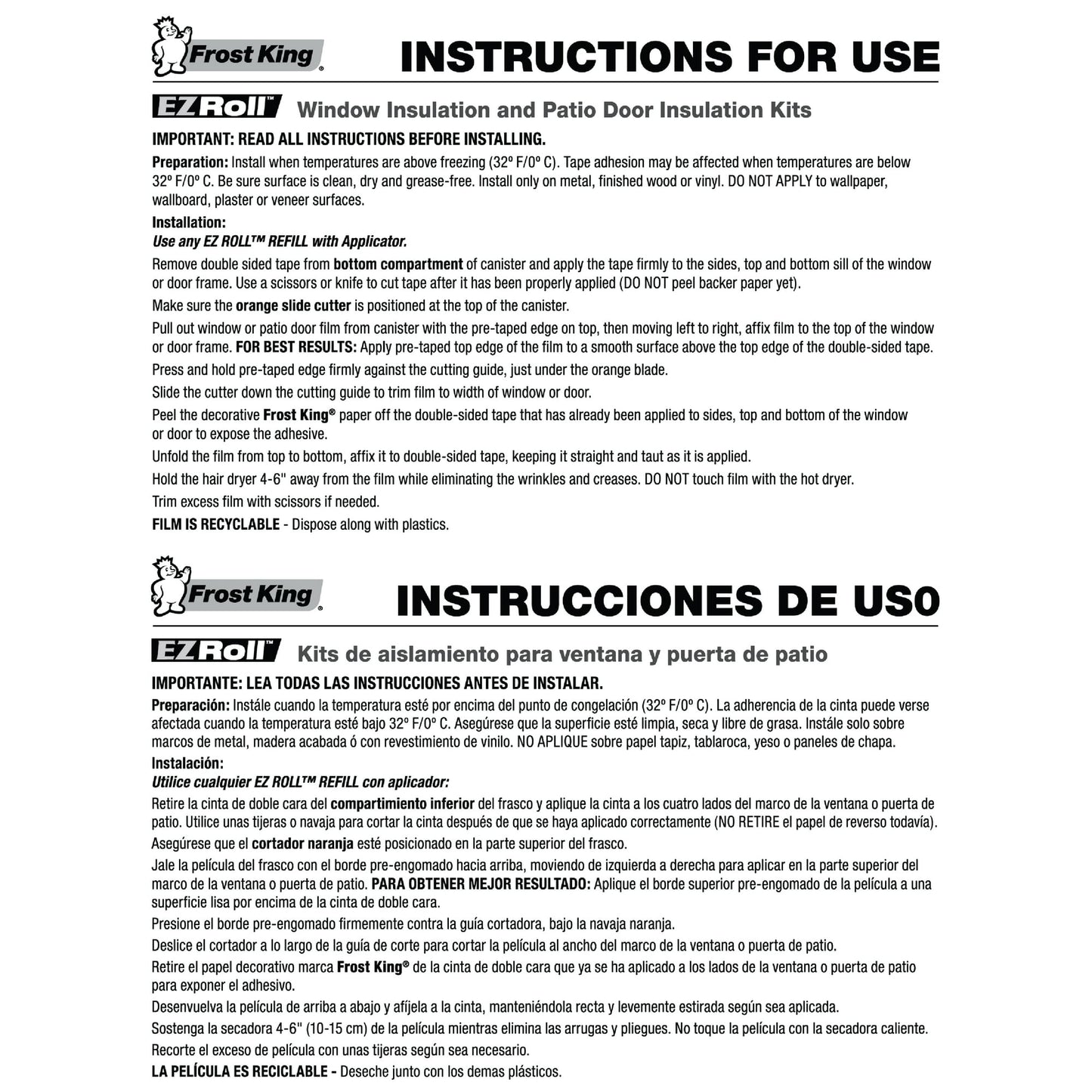 Frost King® EZ Roll Heavy Duty Polyolefin Insulation Window Shrink Kit - Fits 3 Standard Windows