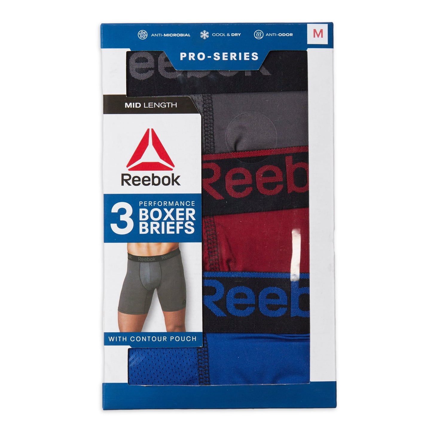 Reebok Men's Pro Series Performance Long Leg Boxer Brief, 7.5-Inch, 3-Pack
