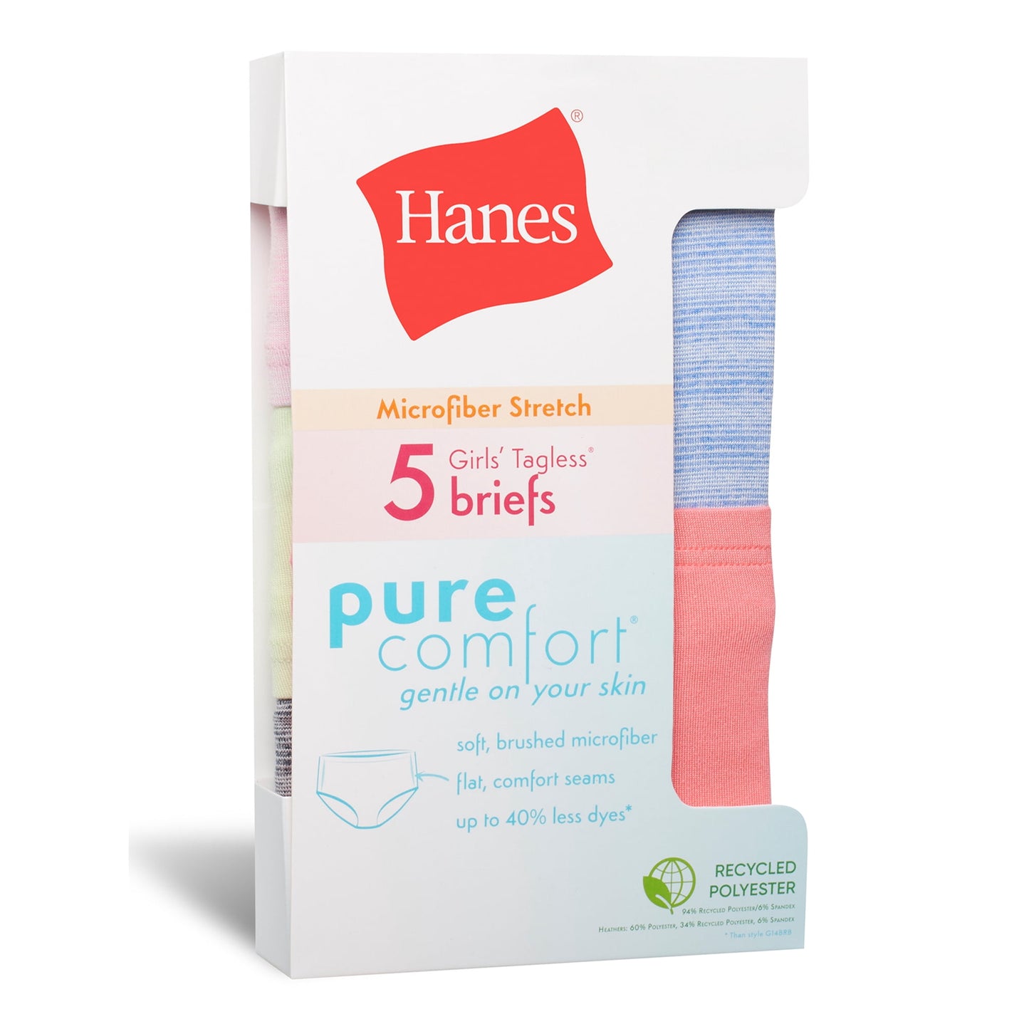 Hanes Girls' Pure Comfort Microfiber Brief, 5 Pack - Size 12