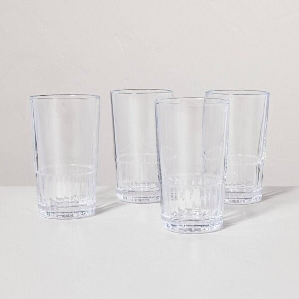 4pk 12.8oz Tall Fluted Glass Tumbler Set Clear – Hearth & Hand Magnolia