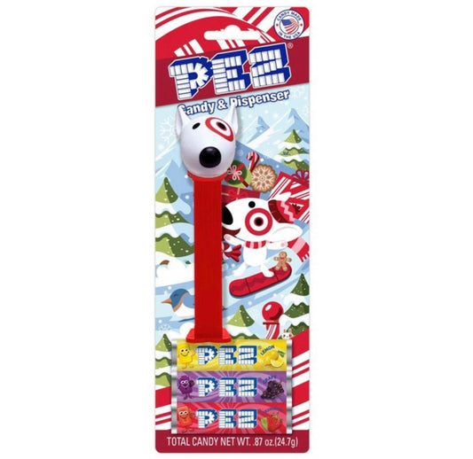 PEZ Bullseye Target Christmas Dog - 2024 Holiday Pez Dispenser - On Cardboard Card