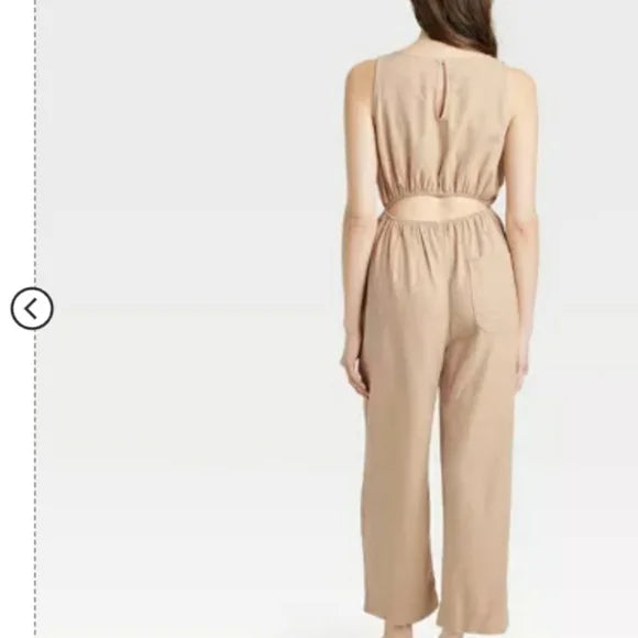Women's Linen V-Neck Jumpsuit - Universal Thread™ Tan XS