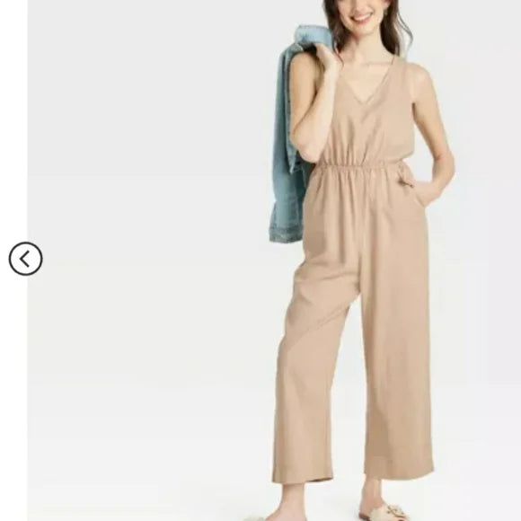 Women's Linen V-Neck Jumpsuit - Universal Thread™ Tan XS