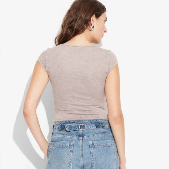 Women's Short Sleeve Ribbed V-Neck T-Shirt - Wild Fable™ Gray XS