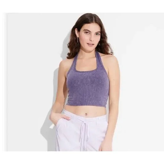 Women's Ribbed Halter Top - Wild Fable™ Navy Blue XXS