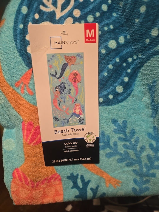 Mainstays Cotton Blend Mermaid Beach Towel, 28" x 60"