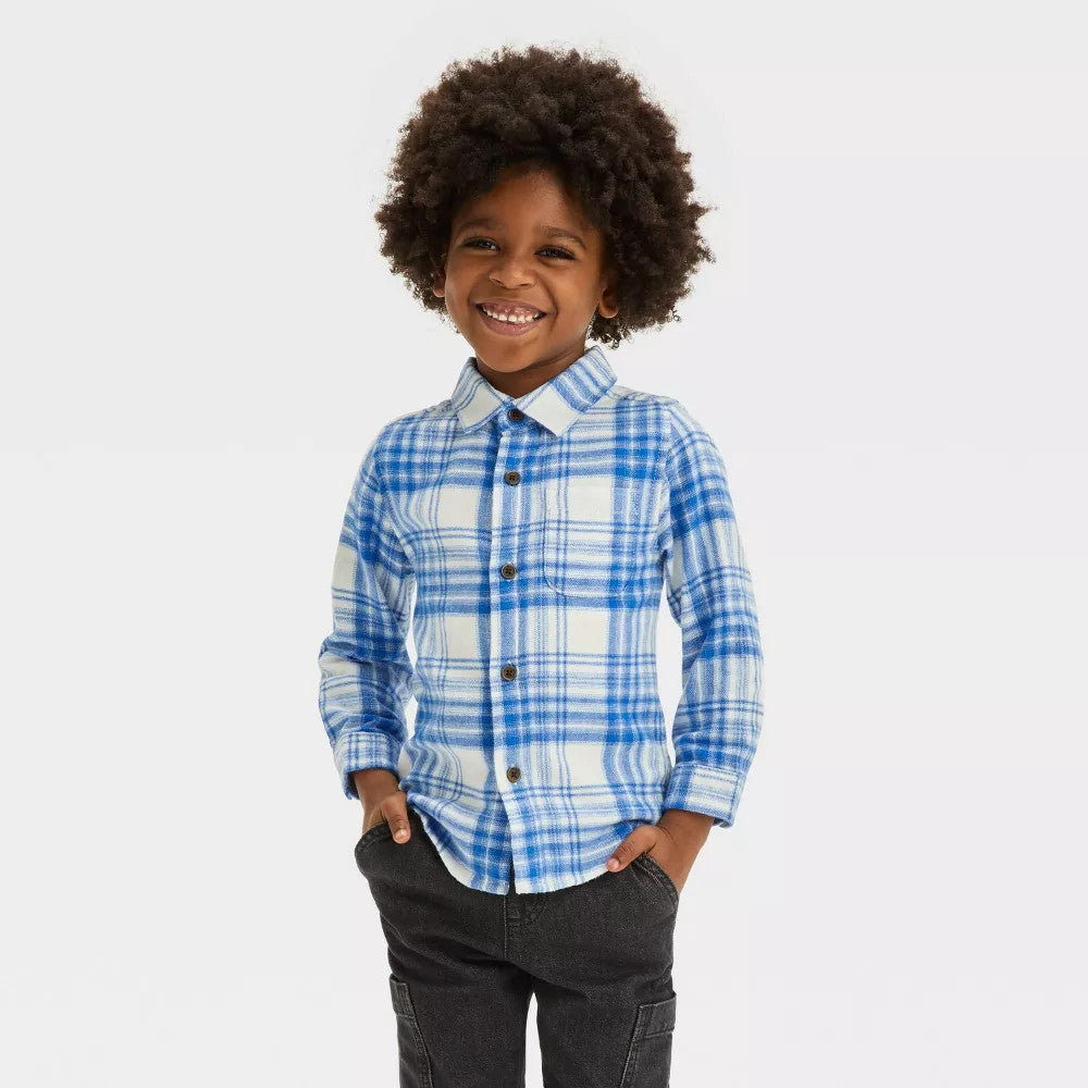 Toddler Boys' Long Sleeve Flannel Shirt - Cat & Jack Blue 3T