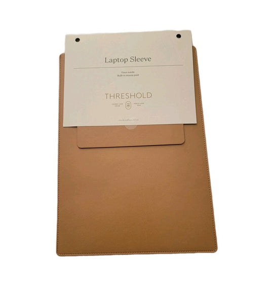 Faux Suede and Leather Laptop Sleeve with Built-in Mouse Pad Brown - Threshold: Desk Accessories, Fits Most 15" Laptops