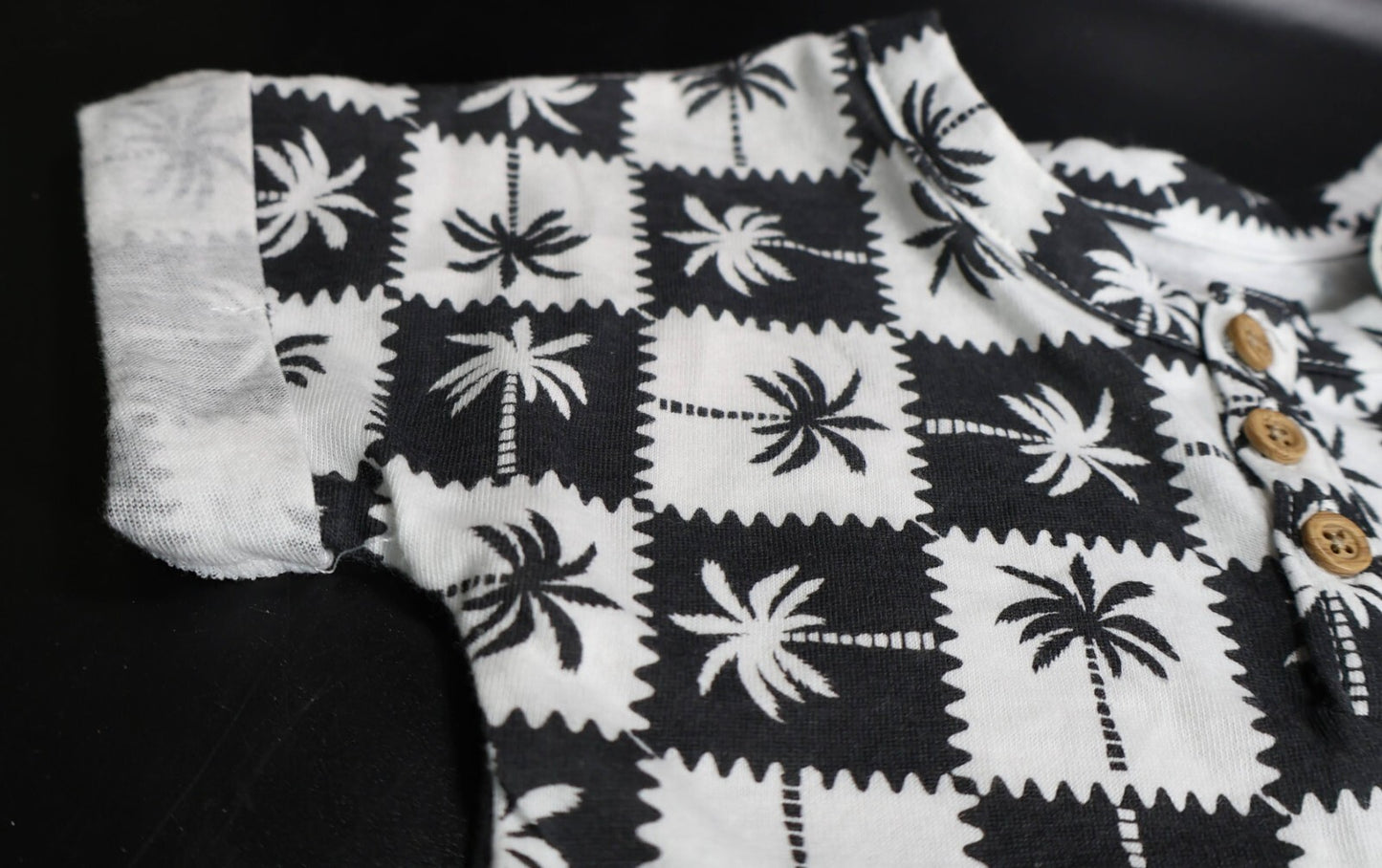 Grayson Mini Baby Palm Romper W/ Matching Hat, Black/White, Size 3-6 Months
