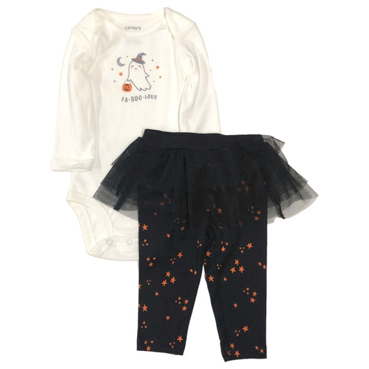 Infant Girls Baby Ghost Halloween Outfit Bodysuit & Tutu Leggings Set