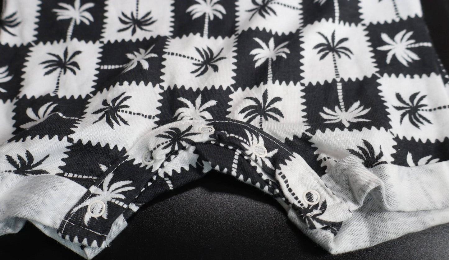 Grayson Mini Baby Palm Romper W/ Matching Hat, Black/White, Size 3-6 Months