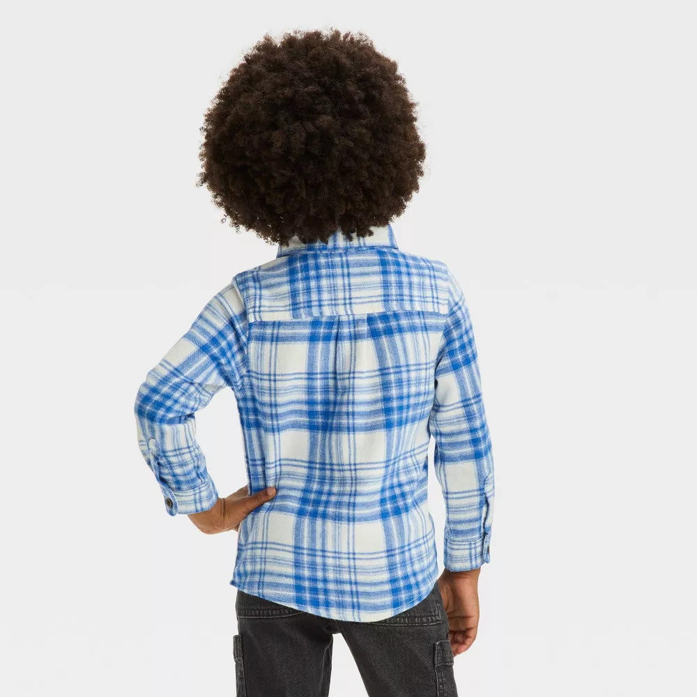 Toddler Boys' Long Sleeve Flannel Shirt - Cat & Jack Blue 3T