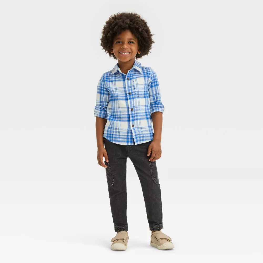 Toddler Boys' Long Sleeve Flannel Shirt - Cat & Jack Blue 3T