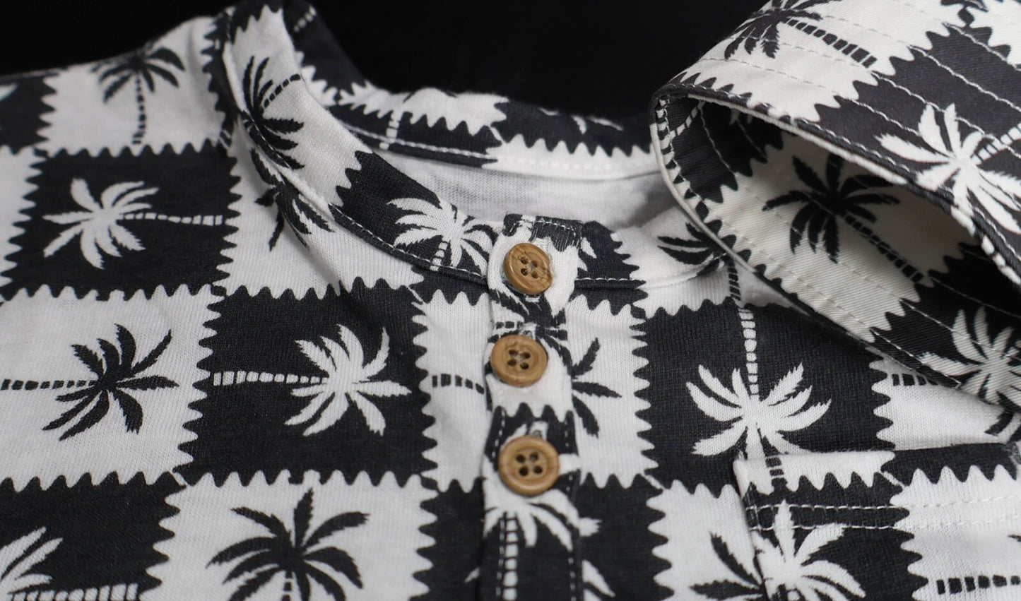 Grayson Mini Baby Palm Romper W/ Matching Hat, Black/White, Size 3-6 Months