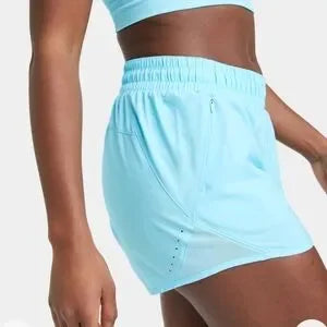 Women's Woven Mid-Rise Run Shorts 3" - All in Motion™ Light Blue L
