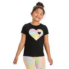 Cat & Jack: L(10-12) Black Short Sleeve Tee With Rainbow Heart