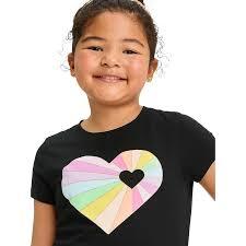 Cat & Jack: L(10-12) Black Short Sleeve Tee With Rainbow Heart