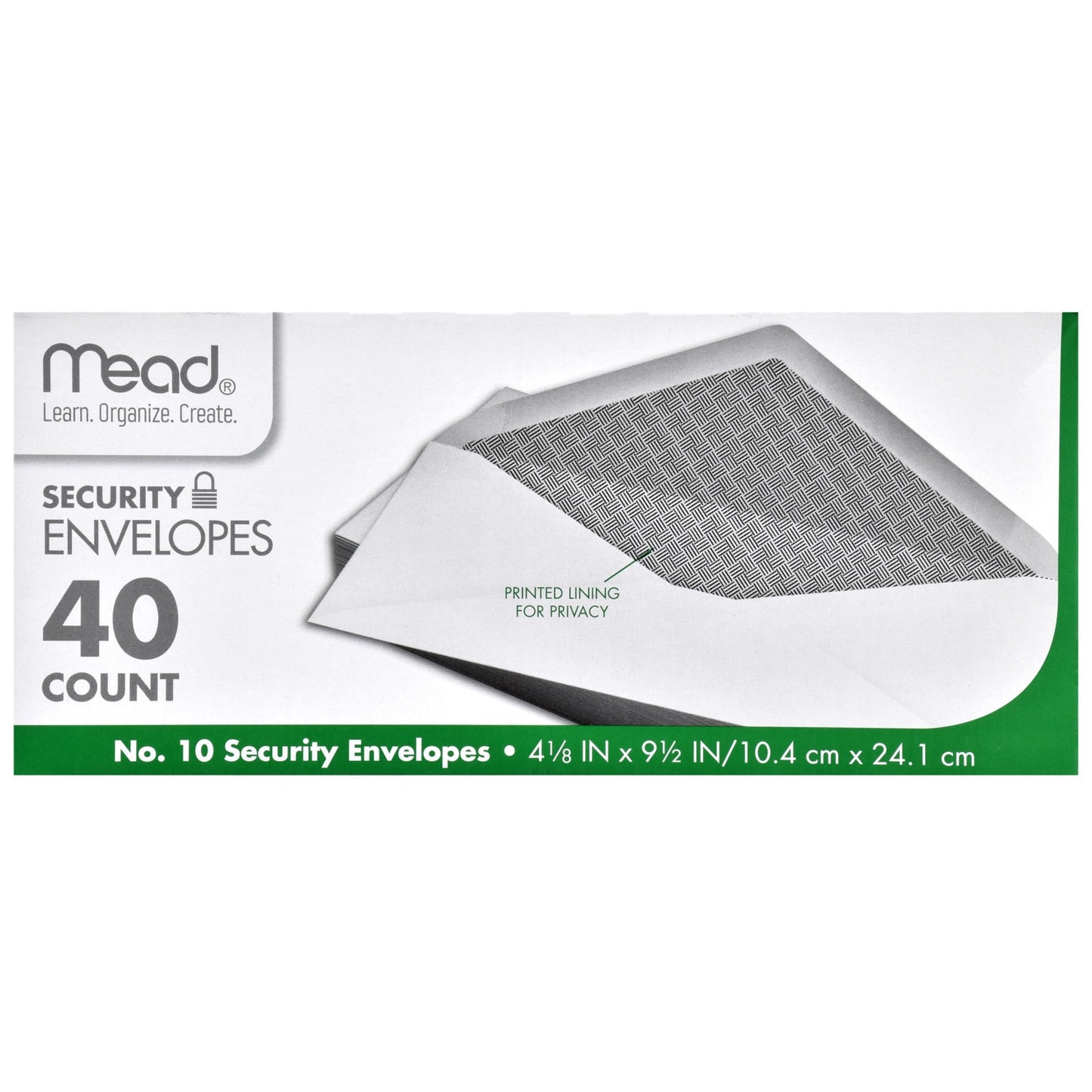 Mead Security Envelope, 4 1/8 X 9 1/2, 20 Lb, White, 40/box