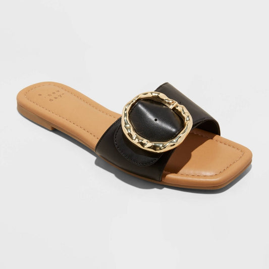 Women's Bennie Buckle Slide Sandals with Memory Foam Insole - a New Day™ Black 7