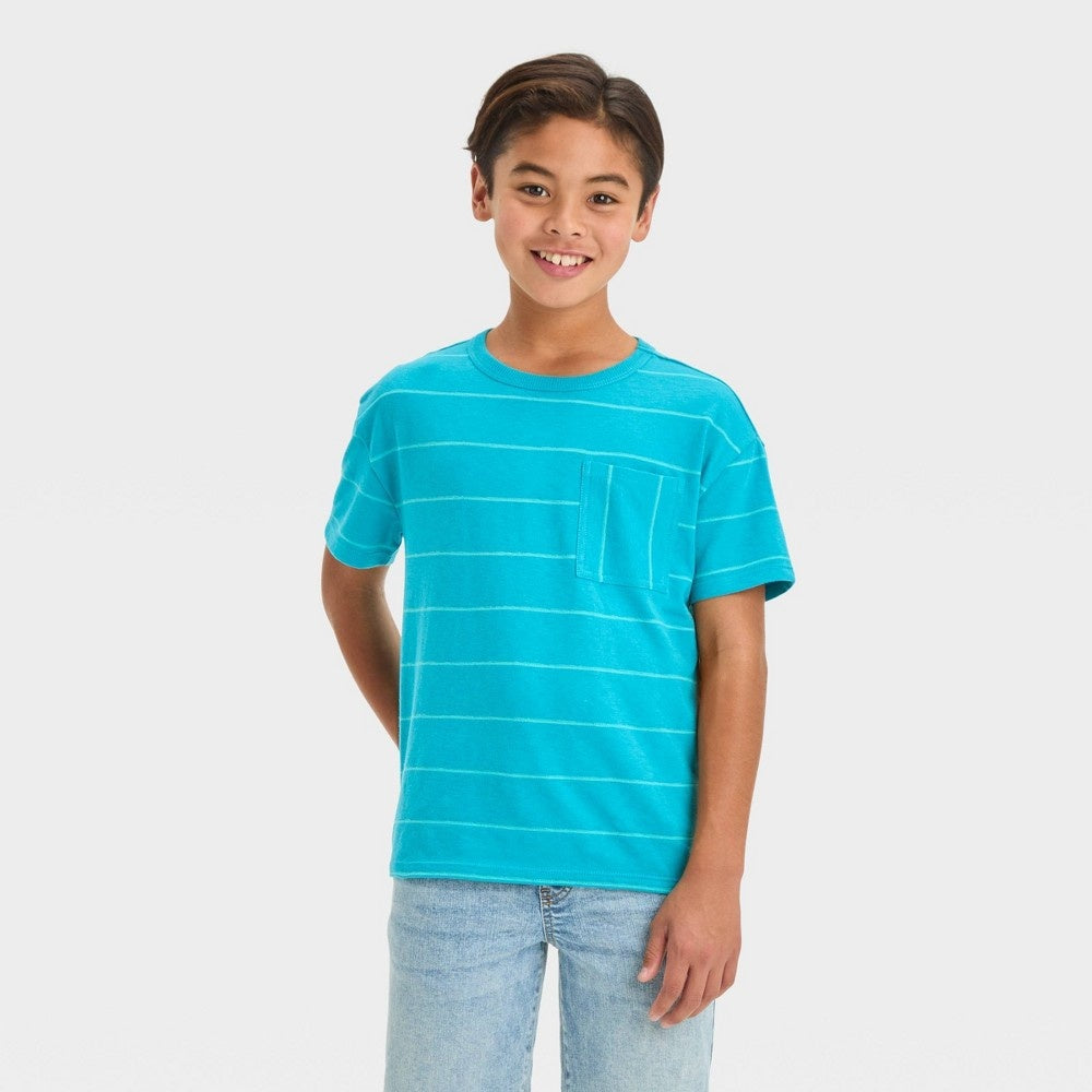 Boys' Short Sleeve Textured Striped T-Shirt - Cat & Jack™ Blue XS