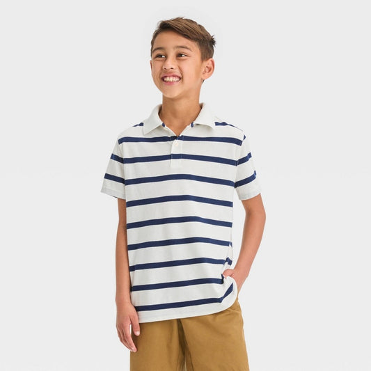 Boys' Short Sleeve Polo Shirt - Cat & Jack™ White/Navy Blue L (10/12)