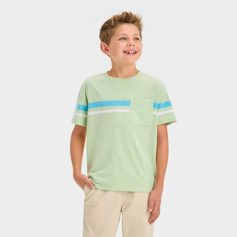 Boys' Short Sleeve Horizontal Chest Striped T-Shirt - Cat & Jack™ Green XS (4/5)