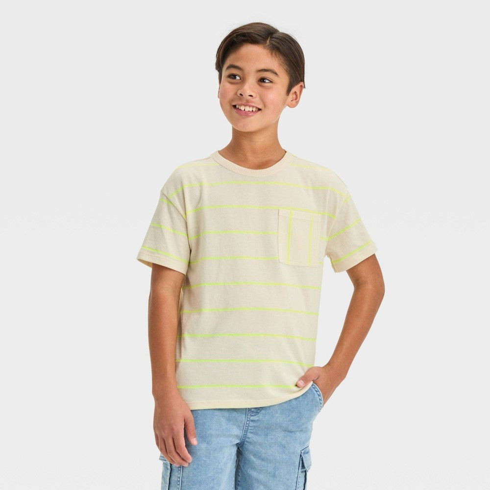Boys' Short Sleeve Textured Striped T-Shirt - Cat & Jack™ Yellow XS